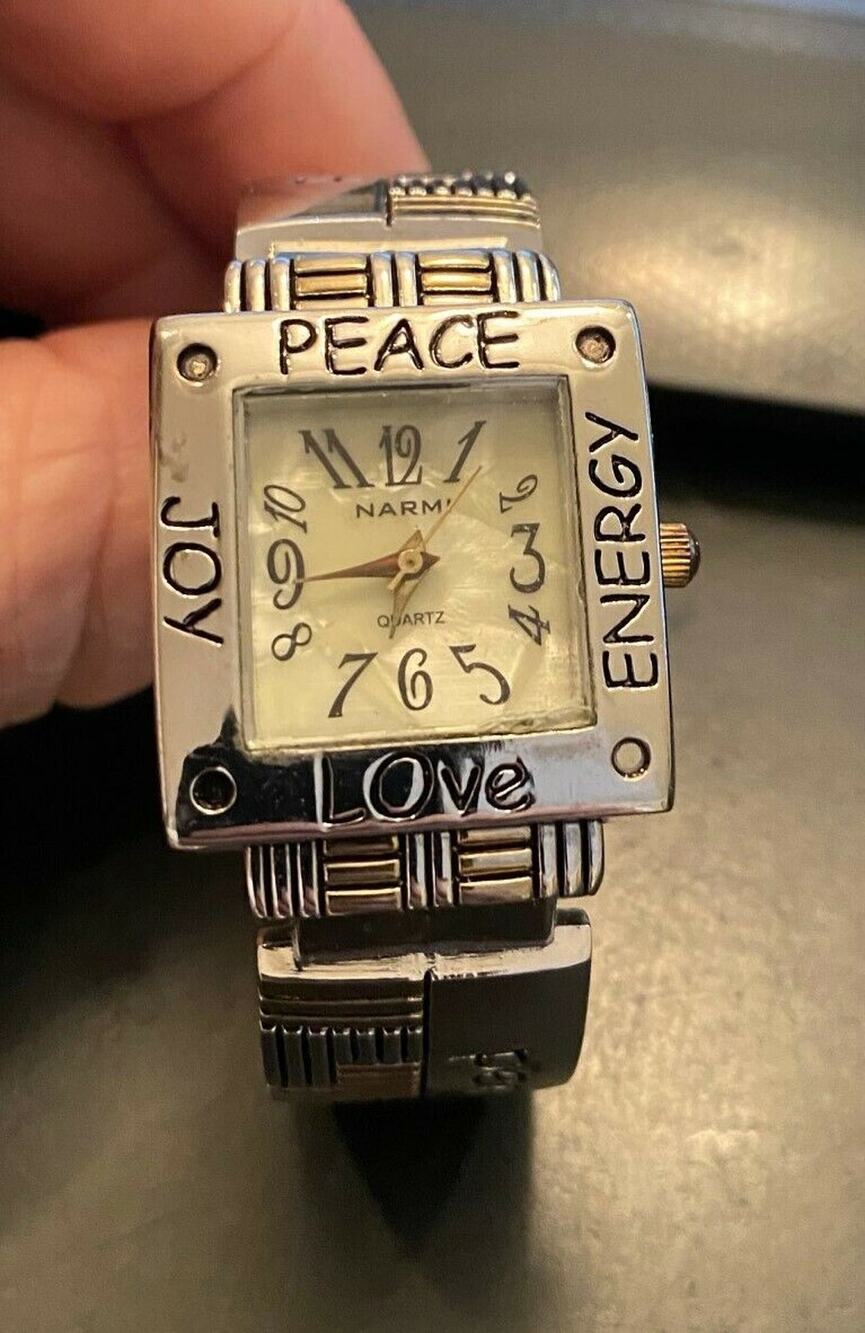 Women's Narmi Bangle Bracelet Watch,#4033, Peace, Love, Joy, Energy